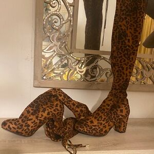 Leopard Print Knee-High Boots